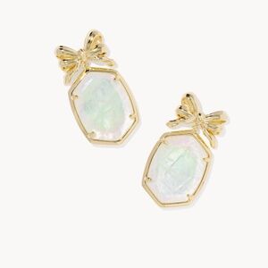 Kendra Scott Daphne Bow Gold Drop Earrings In Iridescent Crystal Ivory Illusion